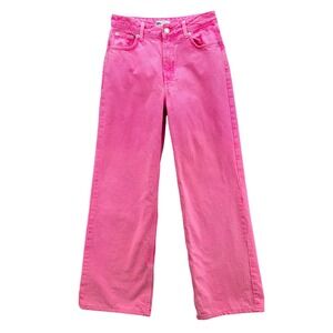 ZARA Womens The Boogie Pant High Waist Wide Leg Jean Size 2 Hot Neon‎ Pink 90s